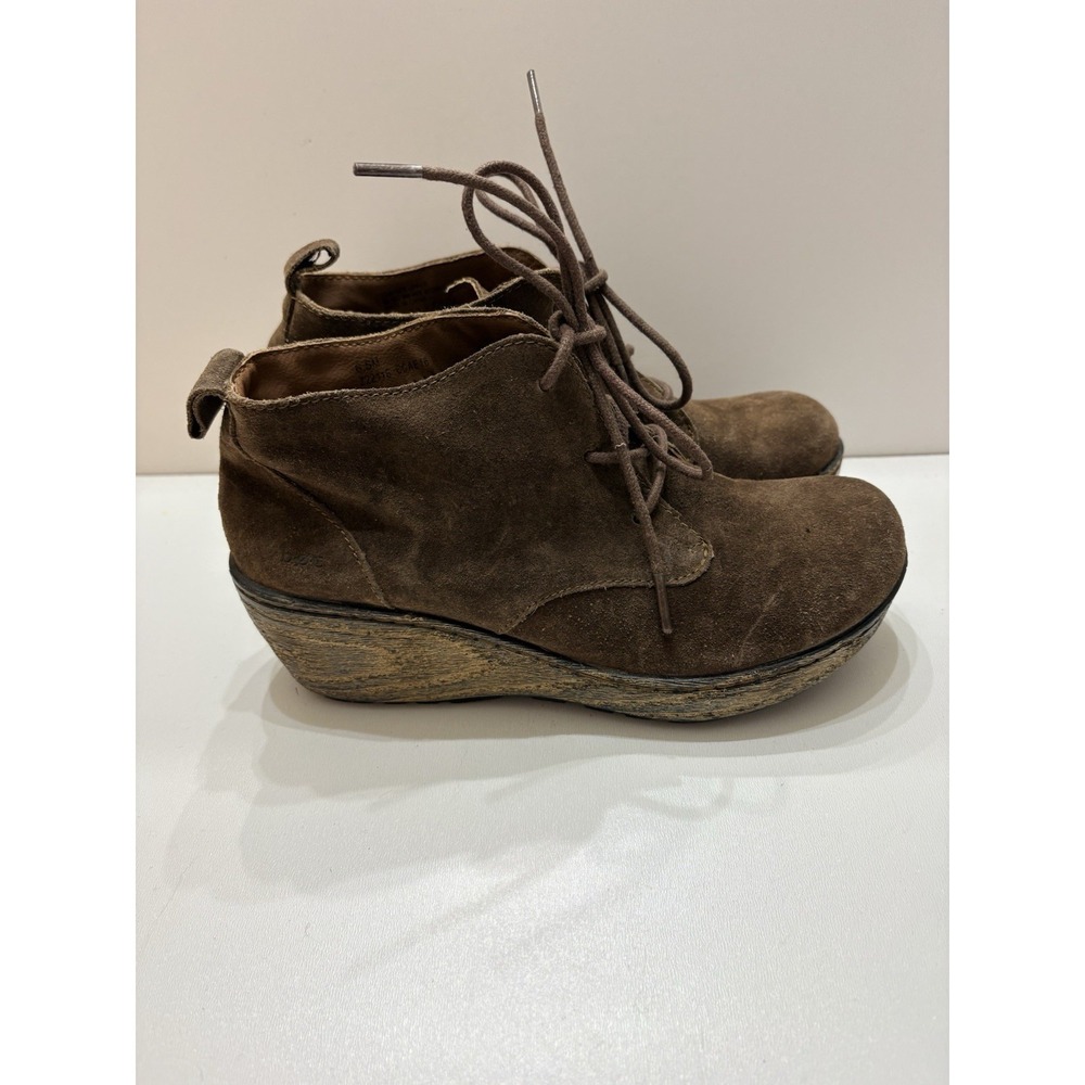 BOC Ankle Leather Booties‎ Women Size 6.5M Brown Faux Wood Lace Up 2.5" Platform
